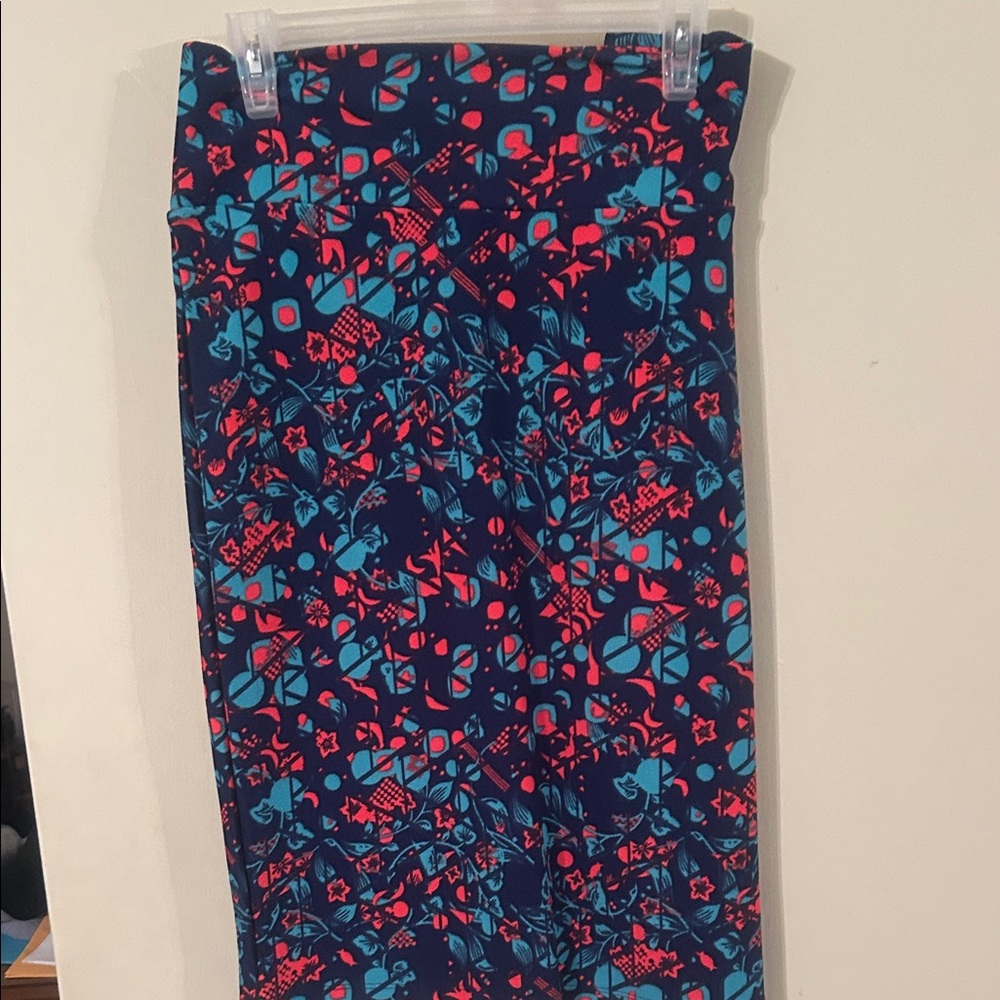 LuLaRoe Pencil Skirt in Navy with Teal & Coral Floral Print